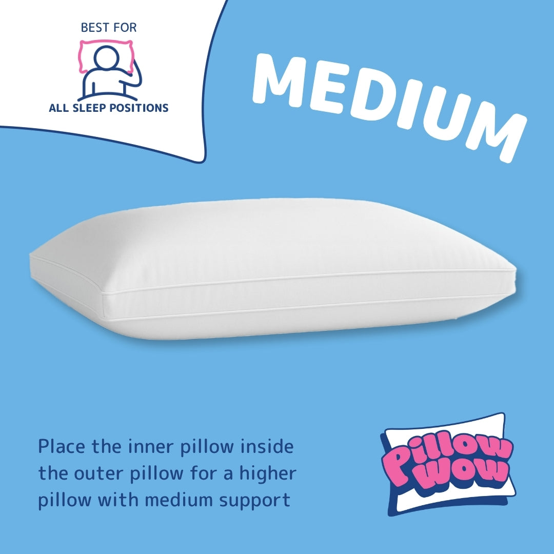 Medium Pillow | Place the inner pillow inside the outer pillow for a higher pillow with medium support | Best for All Sleep Positions | Pillow-Wow | The World's Most Comfortable Pillow