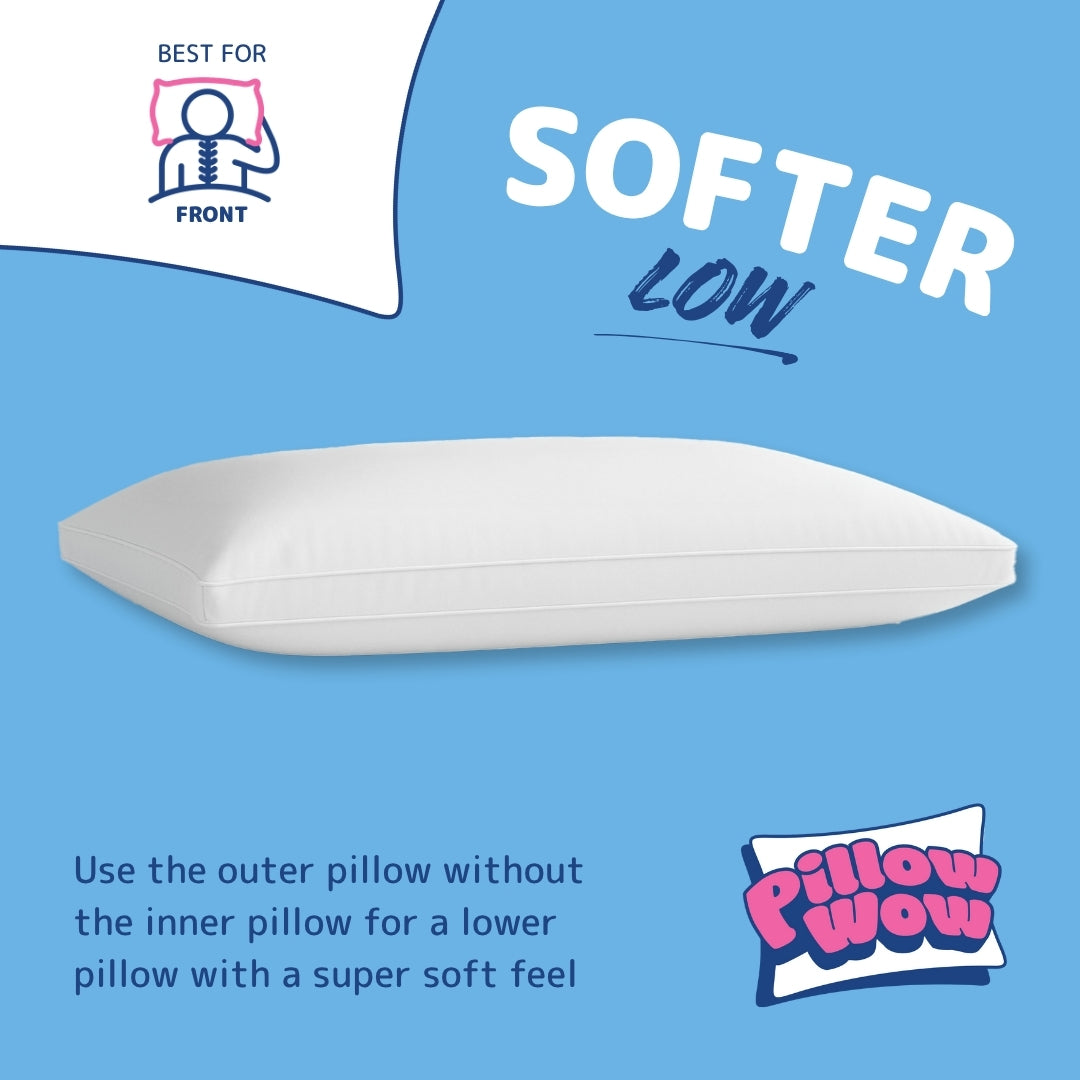 Softer Low Pillow | Use the outer pillow without the inner pillow for a lower pillow with a super soft feel | Best for Front Sleepers | Pillow-Wow | The World's Most Comfortable Pillow